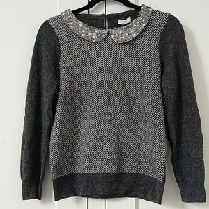 J.Crew jeweled peter pan collar herringbone sweater